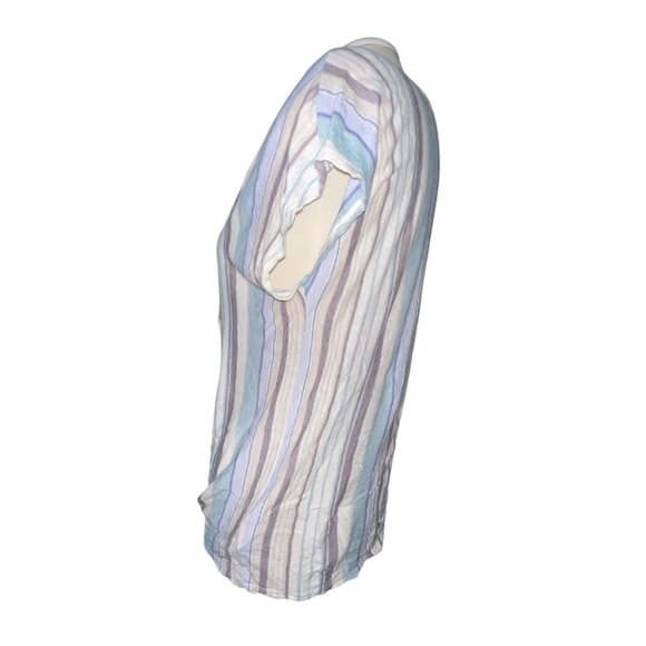 Rachel Zoe 100% Linen Striped V-Neck Button-Front Tie-Hem Top Size Medium Womens - Picture 6 of 9